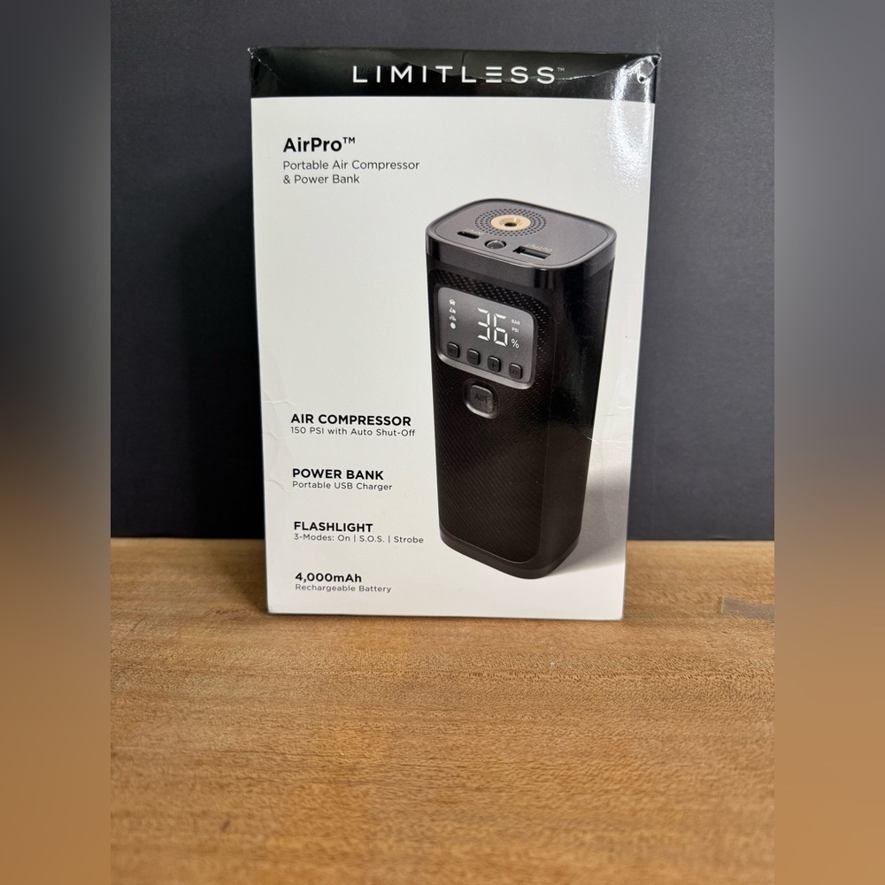 NIB LimitLess Innovations Air Pro Portable Air Compressor Power Bank Flashlight
